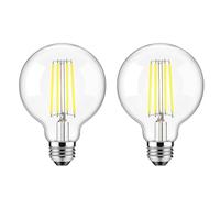 WULUN LED E27 Edison Screw Globe G80 Bulb 4W, Equivalent 40W, Clear Filament Glass, 6500K Cool White, 400 Lumen, 360° Beam Angle, Not Dimmable, Pack of 2