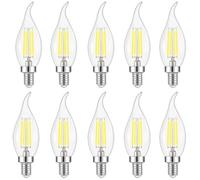 WULUN Pack of 10 4W LED Flame Filament Candle Light Bulb,E14 Edison Screw Classic Candle Bulb,AC220-240V,Cool White 6500K 400LM,40W Equivalent Incandescent Replacement