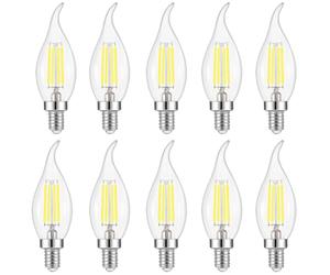 WULUN Pack of 10 4W LED Flame Filament Candle Light Bulb,E14 Edison Screw Classic Candle Bulb,AC220-240V,Cool White 6500K 400LM,40W Equivalent Incandescent Replacement