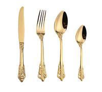 WuLun Stainless Steel Cutlery Set Baroque 4 Pieces with Knife Fork Spoon Coffee Spoon Antique Royal Style Dishwasher Safe