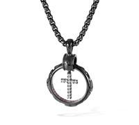 WULZST Cross Ring Pendant Necklace Stainless Steel Pendant Necklace for Men Women Best Friend Necklaces, Stainless Steel, Cubic Zirconia
