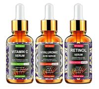 WUMAL Face Serum 3 Pack - Includes Vitamin C, Retinol & Hyaluronic Acid - Firming, Illuminating & Moisturizing - Revitalizes Your Skin Day & Night