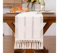 WUMEIJIAJU 30x183cm Boho Macrame Table Runner, Cotton Linen Farmhouse Woven Table Runner with Tassels for Wedding Party Dinning Table Decor Home Decor Daily Use, Light Beige