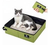 WUMEIJIAJU Foldable Cat Litter Box, Waterproof Bottom, Portable Cat Travel Toilet Collapsible Litter Tray for Cats and Kitties, Car, Hotel Camping and Outdoor Use (Green, M 45 * 35 * 12.5cm)