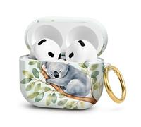 wumswu Compatible with AirPod 4 Case 2024 Hard Shell Protective Cover for Airpod 4th Generation with Gold Ring Keychain Shockproof Anti-Scratch Case for Women Men(Koala Eucalyptus Branch Watercolor)