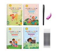 Wumuzai 4 Pack grooved handwriting book practice, groove calligraphy, reusable magic copybook, grooved writing book disappearing ink, magic p copy, magical letter number tracing workbook, C