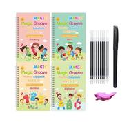 WUMUZAI 4 Pack grooved handwriting book practice, groove calligraphy, reusable magic copybook, grooved writing book disappearing ink, magic copy, magical letter number tracing workbook, A