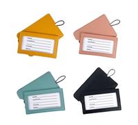 WUMUZAI 4 Pack Luggage Tags for Suitcases with Sleeve & Elastic Band, PU Leather Travel Bag Labels Luggage ID Tags with Privacy Protection, Cruise Baggage Tag Identifiers for Backpack, A