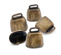 Wumuzai 5 Pack Small Brass Grazing Copper Bells, Mini Cow Sheep Bells for Dogs, Cattle Goat Horse Farm Loud Bells, Noise Makers Anti-Theft Accessories for Christmas Decoration, Green Bronze