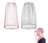 WUMZIRA Pack of 2 Mosquito Net Head Insect Protection Net for Outdoor - Fine Mesh Mosquito Net Head for Camping, Hiking & Fishing - Effective Mosquito Protection Hat Net, 46 x 46 cm, Pink & Light