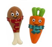 WUNDAPETS 2 PACK GOOD BOY FESTIVE FOOD CARROT & DRUMSTICK SQUEAKY DOG PUPPY PLAY TOYS