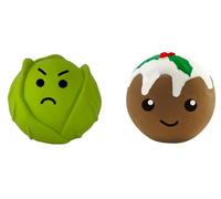 WUNDAPETS 2 PCK DOG LIFE SOFTY LATEX CHRISTMAS PUDDING & SPROUT SQUEAKY DOG TOY BALL 12CM