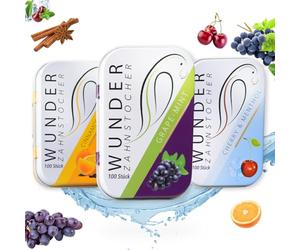 Wunder Flavoured Toothpicks - Tasty Pack - 3 x 100 Flavor Tooth Picks in Metal Boxes - Long-Lasting Flavour - Fresh Breath - Helps Reduce Nail-Biting - Supports Smoke-Free Moments - Sugar-Free