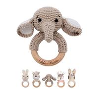 wunderwunsch® - Personalised Teething Ring Baby - Cute Grasping Toy for Babies from 0 Months - Baby Rattle with Name as a Baby Gift for Girls and Boys (Elephant, without Engraving)