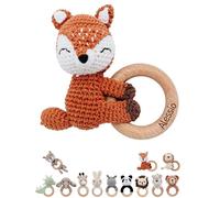 wunderwunsch® - Personalised Teething Ring Baby - Cute Grasping Toy for Babies from 0 Months - Baby Rattle with Name as Baby Gift for Girls and Boys (Fox Lying Down without Name)