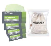 Wundle Bundle Soap Saver Exfoliating Pouch with 4 x Dove's Mens +Care Soap Bars (Extra Fresh)