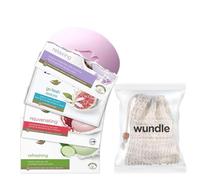 Wundle Bundle Soap Saver Exfoliating Pouch with 4 x Dove's Moisturising Soap Bars (Multi-Scent Pack)