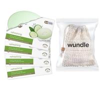 Wundle Bundle Soap Saver Exfoliating Pouch with 4 x Dove's Refreshing Soap Bars (Cucumber & Green Tea)