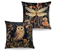 Wuneiox 2Pcs William Morris Cushion Covers 45 x 45 cm, Short Plush Vintage Floral with Dragonfly & Owl Sofa Cushions Boho Throw Thief Decorations Pillow Covers for Living Room Bedroom Couch