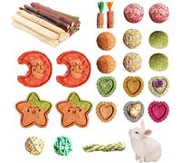 Wuneiox 33 PCS Rabbit Toys, Natural Rabbit and Guinea Pig Treats Toys for Teeth Grinding & Boredom Breaker, Hamster Chew Toys, Timothy Hay Sticks, Applewood, Sweet Bamboo, Grass Cakes & Vine Balls