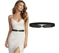 Wuneiox Elastic Belt Women,Black Imitation Leather Slim Design,Womens Belt with Stretch Comfort,Ladies Belts for Dresses with Stylish Buckle,Elasticated Belt for Women Ideal for Daily & Party Outfits