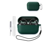 WUNIAK Silicone Case for Bose Sport Open Earbuds,Green. | Soft Silicone Protective Cover with Cleaner Kit, Carabiner & Lanyard, Anti-Scratch Shockproof Portable Carrying Case.