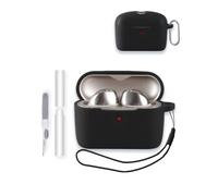 WUNIAK Silicone Case for SENNHEISER Momentum True Wireless 5,Black. | Soft Silicone Protective Cover with Cleaner Kit, Carabiner & Lanyard, Anti-Scratch Shockproof Portable Carrying Case.