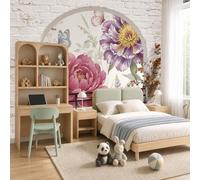 WunM Studio 3D Imitation Brick Effec, 184x127cm Wallpaper Decals Murals Non-Woven Wall Art,Watercolor Peony Butterfly Wildflower Sprigs Butterflies Living Room Bedroom,Sage Green
