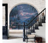 WunM Studio 3D Imitation Brick Effec, 300x210cm Wallpaper Decals Murals Non-Woven Wall Art,Bohemian subtropical Natural Scenery Flamingo Coconut Tree Living Room Bedroom,Light Blue