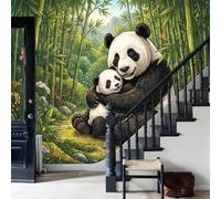 WunM Studio 3D NO-Self Adhesive Wall Mural Exquisite Animals Panda Panda Mother hugs her cub Pattern Not Peel and Stick Wallpaper Non Woven Fabric Wall Decor for Bedroom Living Room,157" H x 110" W