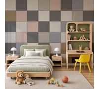 WunM Studio 3D NO-Self Adhesive Wall Mural Geometric Patterns Abstract Square Grid Pattern Not Peel and Stick Wallpaper Non Woven Fabric Wall Decor for Bedroom Living Room,98.4" H x 68.9" W