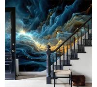 WunM Studio 3D Wallpaper Illustration Dark blue Background Large Mysterious Galaxy Space Magnificent Marble Universe for Living Room Bedroom Backdrop Decoration（Non-self-Adhesive）