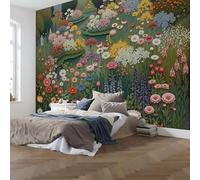 WunM Studio 59" H x 41" W Thick Indigo Retro Luxury Garden Wallpaper Not Peel and Stick Colorful Garden Paper Non Woven Fabric Wall Stickers for Bedroom Bathroom Garage Pantry Basement Walls