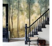 WunM Studio Abstract Forest Landscape Print Fog Forest Trees Photo Mural Nature Wallpaper Wall Covering of Modern Painting with Sage Green Wall Art Home Office Decoration,Non Self Adhesive,300x210cm