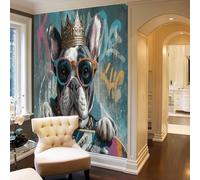 WunM Studio blue 3D Crown French Bulldog Wall Paper Decor for Bedroom Bathroom Ceiling Self Adhesive Graffiti Fashion Animal Dog Contact Paper for Walls Cabinets,Not Self Adhesive Wall Mural