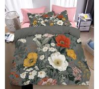 WunM Studio Bohemian style poppy daisy Bedding Set Retro floral pattern Comforter Cover for Kids Boys Girls Teens Psychedelic Boho Duvet Cover Bedspread Cover red Quilt Cover,Single