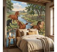 WunM Studio brown 3D Garden trees and fences Wall Paper Decor for Bedroom Bathroom Ceiling Self Adhesive Animal Realistic Horse Contact Paper for Walls Cabinets,Not Self Adhesive Wall Mural