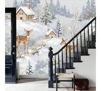 WunM Studio brown 3D Snowscape and deer Wall Paper Decor for Bedroom Bathroom Ceiling Self Adhesive Cartoon Animals Winter Forest Contact Paper for Walls Cabinets,Not Self Adhesive Wall Mural