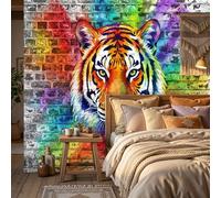 WunM Studio Burnt Orange 3D Tiger portrait Wall Paper Decor for Bedroom Bathroom Ceiling Self Adhesive Street art graffiti style Contact Paper for Walls Cabinets,Not Self Adhesive Wall Mural