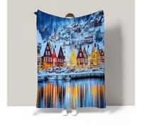 WunM Studio Bustling streets Fleece Blanket Soft Cozy Reversible 3D Winter city reflections Printed Throw for Kids Boys Adults Printed Plush Colorful Blanket for Bed Couch 260x220cm