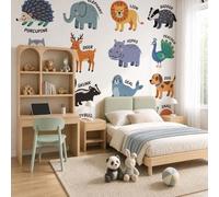 WunM Studio Cartoon Animals Fabric Wallpaper White Giraffe, Squirrel, Crocodile, Flamingo Texture Mural Living Room Feature Wall Premium Photo Wallpaper 184x127cm 72" H x 50" W (Not Peel and Stick)