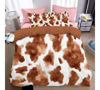 WunM Studio Cow Spot Pattern Duvet Cover Sets,Single Size Quilt Cover 135 * 200cm + 2 matching pillowcases,Animal prints Bedding Sets,brown Easy Care Soft & Cosy Breathable Comforter Covers