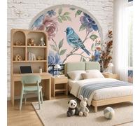 WunM Studio Cream Brick Wall Mural Wallpaper English Countryside Luxury Flowers, Birds and Branches Paste the Wall Non Self Adhesive for Living Room Bedroom Office Decor,250x175cm,（Non-self-Adhesive）
