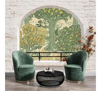 WunM Studio Cream Brick Wall Mural Wallpaper English Forest Pattern Retro Floral Paste the Wall Non Self Adhesive for Living Room Bedroom Office Decor,300x210cm,（Non-self-Adhesive）