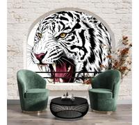 WunM Studio Cream Brick Wall Mural Wallpaper Wildlife Portraits White Tiger Paste the Wall Non Self Adhesive for Living Room Bedroom Office Decor,200x140cm,（Non-self-Adhesive）