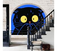WunM Studio Cream Brick Wallpaper Funny Black Cat Rustic 3D Brick Effect NO-Self Adhesive Wallpaper for Living Room Bedroom Wall Decoration,Cartoon Animal Cats,200x140cm