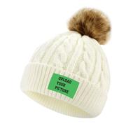 WunM Studio Customize Your Image/Name/Logo Cable Knitted Bobble Hat Plain Child Beanie Warm Winter Wooly Cap,little Pom Pom on the toptexture Baby knitted hat for children's birthday, custom,
