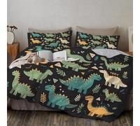 WunM Studio Cute Smiling Dinosaur Duvet Cover Set - Single 135 * 200cm - Reversible Triangles and dots in modern animals Design in Dark gray - Easy Care Bedding with1 Pillowcases
