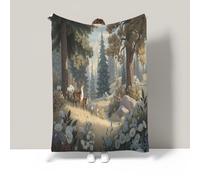 WunM Studio Fantasy forest scene Fleece Blanket Soft Cozy Reversible 3D Deer Fox Daisy Printed Throw for Kids Boys Adults Printed Plush grey Blanket for Bed Couch 200 * 200cm