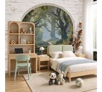 WunM Studio Fantasy Misty Forest Print Vine Trees Photo Mural 3D Brick Effect Wallpaper Wall Covering with Dark Green Wall Art Home Office Decoration,Non Self Adhesive,200x140cm